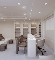 Station de manucure tout-en-un, solution clé en main, design moderne et minimaliste blanc avec poste de lavage et comptoir d'accueil.