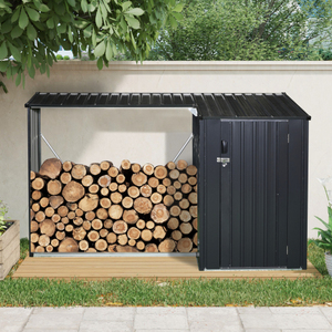 Abri de jardin moderne en métal noir MQ, support à bois de chauffage en acier galvanisé, abri à bûches imperméable pour l'extérieur, unité de rangement pour cour arrière - Product Image 5