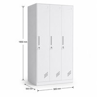 Armoire de rangement en acier à 3 portes avec serrures à clé, ventilation et porte-étiquettes pour bureau, usine, école, vestiaire du personnel