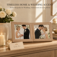 Cadre photo double articulé en bois 4x6 pouces, pliable, style rustique, pour mariage, anniversaire, décoration intérieure, cadeau