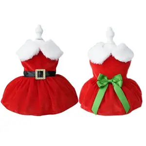 Christmas Pet Dog Clothes Dress for Small Dogs Cosplay Cat Dress Fancy Princess Puppy Dress Santa Claus Bow Skirt Dog Costume