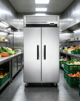 Nouveau modèle de congélateur commercial vertical sans givre, à température unique, à refroidissement par air, en acier inoxydable, 1 porte, avec dégivrage automatique