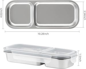 Récipients à collation en acier inoxydable avec couvercles 2/3 compartiments Bento Lunch Snack Boxes pour adultes Boîte à lunch réutilisable pour la préparation des repas - Product Image 3
