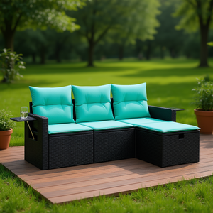 Ensemble de canapés de jardin noir D0100HR7VHJ 3 places en rotin, mobilier d'extérieur avec rangement, design contemporain - Product Image 2