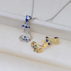 Pendentif en argent S925, papillon baroque, fleur, avec époxy, accessoire de base vide pour femmes, modèle 1936, pendentifs et breloques tendance - Product Image 1