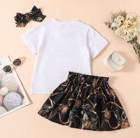 Nouvelle Collection 2026 : Ensemble T-shirt à Manches Courtes Imprimé Lettres et Jupe Tendance pour Filles – Tenue 2 Pièces pour Enfants de 4 Ans