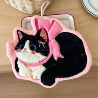 Serviette de toilette en polaire corail absorbante à suspendre, motif chat de dessin animé, séchage rapide, petite serviette cadeau, vente en gros