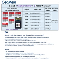 Carte mémoire Ceamere A1 16 Go 200 Go 128 Go 64 Go 32 Go Carte TF Classe 10 UHS-3 64 Go Cartes mémoire Flash Micro TF SD