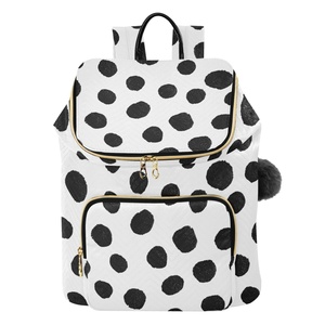 <b>Black</b> White Dot Patters Customs Popular Women Lightweight <b>Backpack</b> Large Capacity Outdoor Daily Use Quilted <b>Backpack</b> - Product Image 1