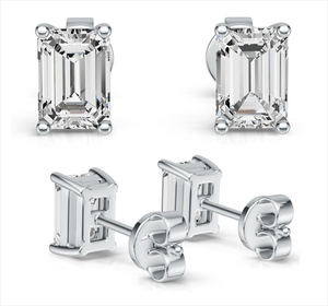 Pendientes de Diamante con Corte Esmeralda Cultivado en Laboratorio Starsgem, Oro Blanco/Amarillo de 10K, Pendientes Solitarios para Aniversario - Product Image 3