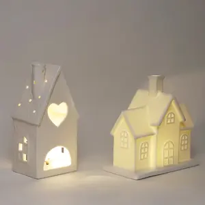 Estatueta de luz de led para decoração, pequena casa de cerâmica de led para decoração de casas e férias