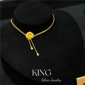 King <b>Silver</b> Jewelry Camellia Tassel <b>Choker</b> S925 Sterling <b>Silver</b> Gold Plated Necklace For Women Wedding Luxury Fashion - Product Image 5