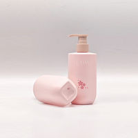 Flacon pompe carré rose pastel avec impression de fleurs de cerisier, logo personnalisé, contenant pour lotion, shampoing, cosmétiques