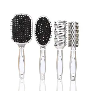 Mythus Wholesale Set of Hair Brushes Electroplating Silver For Hair Salon Hairstyling Detangling Hair Brush With Logo