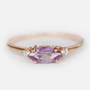 Wholesale 925 Sterling Silver Plated Rose Gold Gemstones Fashionable Dainty Natural Amethyst Engagement Ring