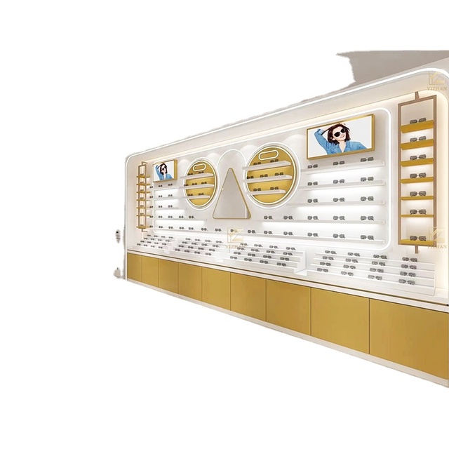 Custom Modern LED Lighting Sunglass Display Rack Wood Shelves for Retail Shop Rotating Floor Stand Sunglasses Counter
