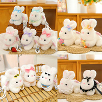 Porte-clés en peluche lapin couché mignon, poupée en peluche lapin de dessin animé, pendentif pour sac à dos, ornement suspendu, cadeau pour enfants, vente en gros