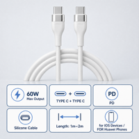 Câble de charge en silicone double Type-C 60W avec gaine en nylon, charge rapide 3A pour iOS et téléphones (1-2M)