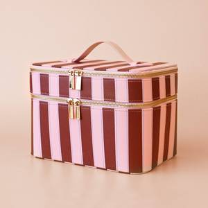 Estuche Organizador de Viaje Impermeable de Cuero PU a Rayas, Directo de Fábrica OEM, Bolsa de Maquillaje y Cosméticos para Mujer - Product Image 5