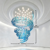 Lustres décoratifs en verre design art moderne, sur mesure, grands, en cristal, luxueux, pour hall d'hôtel, salle de banquet