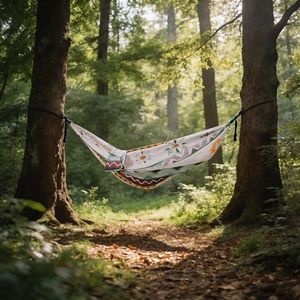 आउटडोर टिकाऊ 2-सीटर वयस्क स्विंग हैममॉक कैंपिंग और यात्रा के लिए कैनवास स्ट्रिप डिजाइन के साथ - Product Image 2