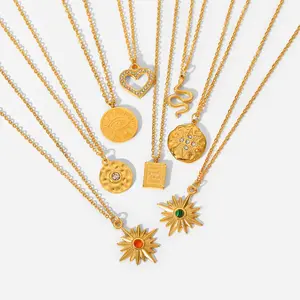 New Women's Titanium Steel Necklace with 18k Gold Inlaid Zircon Star round Pendant Love Brand Gift