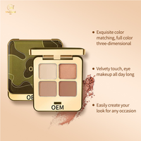 Palette de fards à paupières personnalisée quatre couleurs, marque privée, couleurs terre, sans poudre volante, fini nacré et mat, couleurs vives, maquillage des yeux