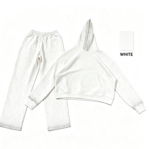Ensemble de survêtement 2 pièces personnalisé avec strass, comprenant un sweat à capuche court et un pantalon large, style streetwear pour homme - Product Image 4