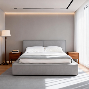 מיטת קווין מרופדת בבד, חוסכת מקום, מודרנית, עם מסגרת מתכת ללא צורך בכלים - Product Image 1