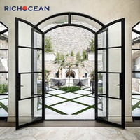 Porte d'entrée extérieure en aluminium double à double battant, étanche, avec verre feuilleté, fabriquée sur mesure par RICHOCEAN