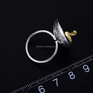 Loto divertente vero 925 in argento Sterling gioielli naturali creativi fatti a mano Designer poetico cigno nel mare anelli per le donne - Product Image 5