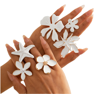 Trendy Alloy Exaggerated Five-Petal Flower <b>Open</b> <b>Ring</b> with Starfish Design for Women's Wedding - Product Image 4