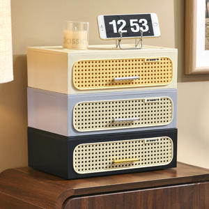 Boîte de rangement en rotin Lida, rectangulaire, empilable, style tiroir, organiseur de cosmétiques, chambre à coucher, entrée, bureau, armoire, gris - Product Image 1