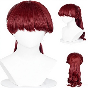 Perruque queue de cheval avec frange Kasumi Yoshizawa <span class=keywords><strong>Cosplay</strong></span> 22'' longue bouclée style anime, tresses couleur vin pour femmes, costumes d'Halloween et fêtes - Product Image 1