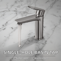 Robinet de lavabo moderne à monter sur comptoir, monotrou, en acier inoxydable, avec poignée unique, cartouche céramique, eau chaude/froide