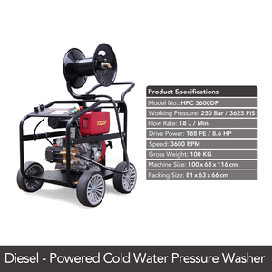 Hidrolavadora Industrial de Alta Presión, Motor Diésel, 3625 PSI, 250 Bar, 3600 RPM - Product Image 6