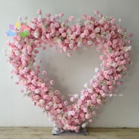 Arche florale artificielle en forme de cœur, roses et hortensias roses, toile de fond florale en forme de cœur pour mariage, fête, événement, décoration de photomaton