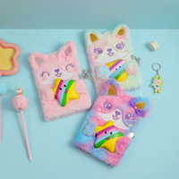 Cahier de dessin animé en peluche A5 Journal mignon pour enfants avec serrure Décompression pour fille Reliure thermique Cadeau de vacances