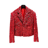 Blouson Bomber Unisexe Haut de Gamme Personnalisable à Paillettes et Fermeture Éclair, Coupe Ample, pour Soirées, Tapis Rouge et Spectacles Scéniques, Collection Automne