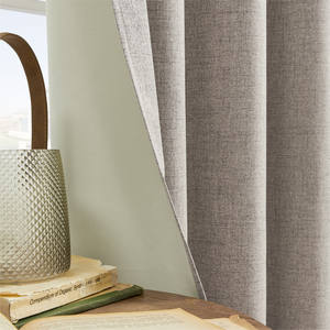 Rideaux occultants thermiques en lin gris beige foncé de luxe 100% occultants à œillets pour chambre à coucher salon hôtel - Product Image 3