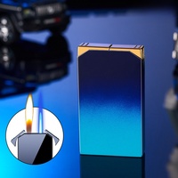 Briquet torche double flamme gonflable personnalisé mignon en métal coupe-vent à flamme directe pour barbecue au gaz