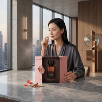Boîte rigide à double porte avec logo personnalisable, insert en grain de bois, pour la présentation de parfums et de cosmétiques