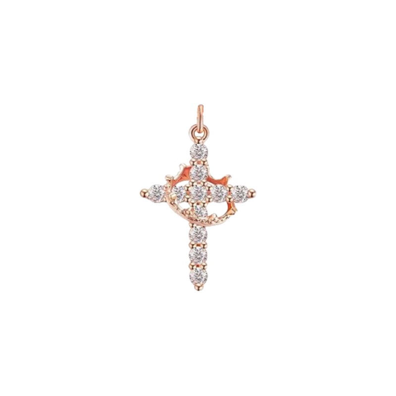 Zircon crown cross single pendant-rose gold