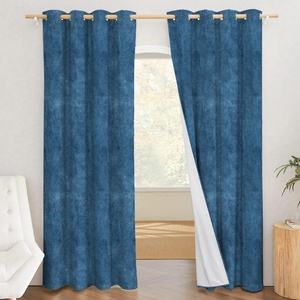 Stile rustico e retrò tinta unita blu Navy velluto a coste tessuto tenda in poliestere <span class=keywords><strong>tende</strong></span> e <span class=keywords><strong>tende</strong></span> per il soggiorno o gli eventi - Product Image 1