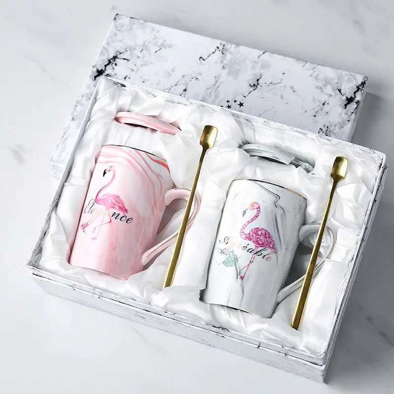 Cartoon Water Cup Set Steen Flamingo Keramische Waterbeker Met Keramische Beker Aangepast De Huwelijksceremonie Cadeau Set