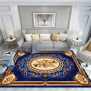 Tapis rectangulaire traditionnel à motifs floraux or, noir et rouge, fabriqué à la machine, antidérapant, pour salon, en polypropylène, à poils ras - Product Image 5