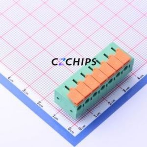 JL142R-50807GA1 Spring Terminal Block Bent Lead Through Hole,P=5.08mm Connector 1x7P 5.08mm Green Right Angle Insert - Product Image 1