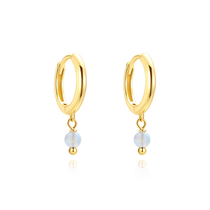Pendientes Clásicos Lisos de Plata de Ley 925 con Baño de Oro de 18K y Bola de Ópalo para Mujer - Product Image 2