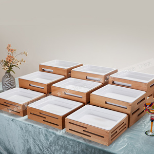Équipement de restauration 5 étoiles Supports de <span class=keywords><strong>buffet</strong></span> alimentaire en bois multicouche avec poêle en céramique Décoration de salle à manger Risers de <span class=keywords><strong>buffet</strong></span> alimentaire - Product Image 2