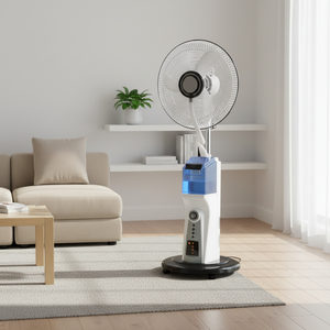 Ventilateur sur pied rechargeable à brumisation 18 pouces, réservoir d'eau 2,1 L, pour maison, bureau, extérieur, 3 vitesses, minuterie, batterie <span class=keywords><strong>solaire</strong></span>, télécommande - Product Image 1